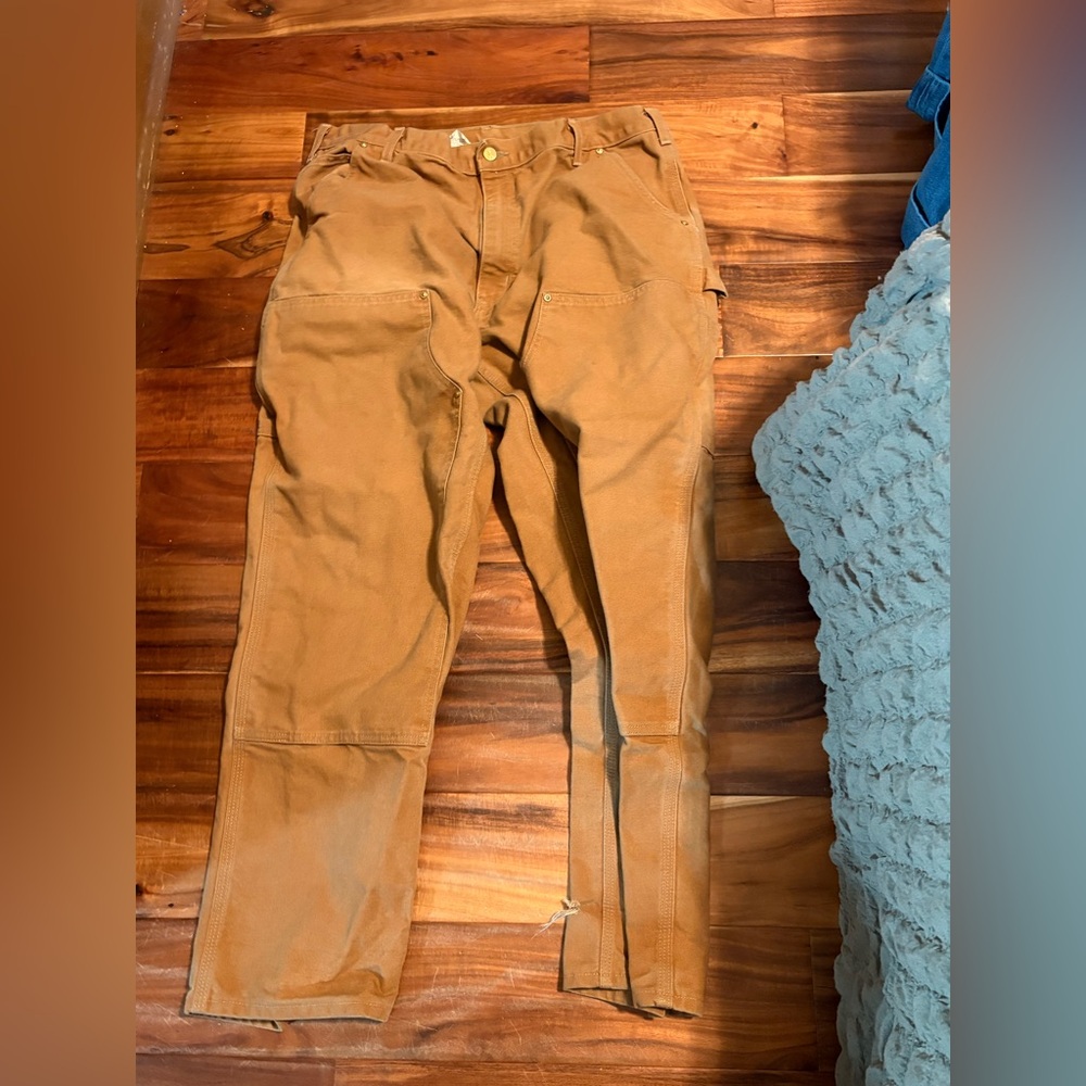 Carhartt B01 Double Knee Duck Work Pants Brown 38x30 Made‎ in USA Distressed